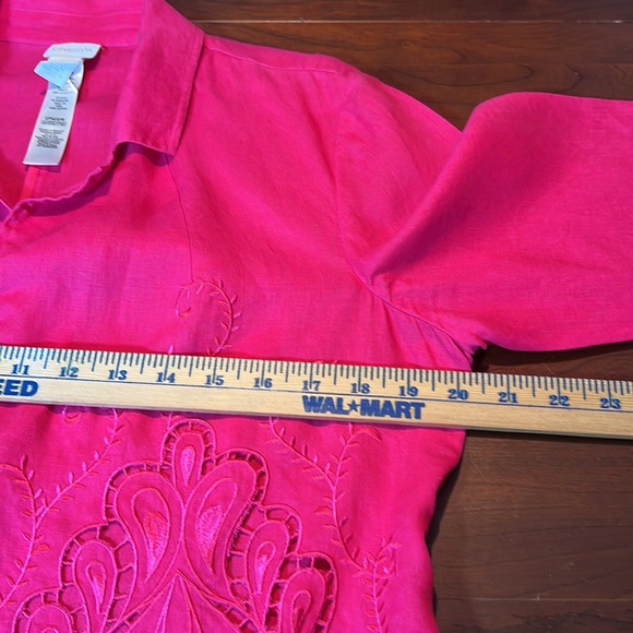 Chico’s 100% Linen Magenta Pink Eyelet Open Embroidery Broderie Anglaise Blazer - Picture 4 of 10